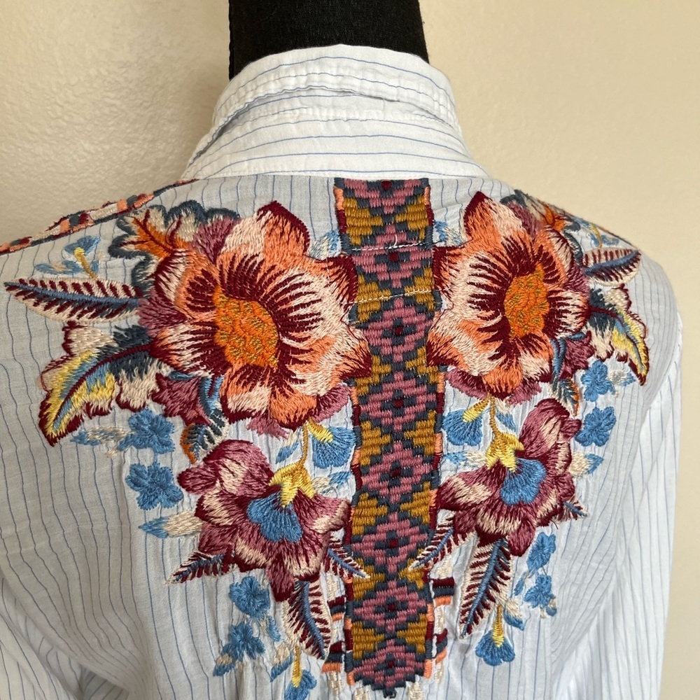 Johnny Was Caila Striped Blouse Floral Embroidery - Picture 6 of 11